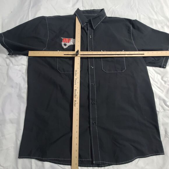 Motor Fist Men's XL Black Gray Collared Crew Shirt Big Logo by Throttle Threads - Picture 5 of 9